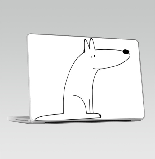 Наклейка на Ноутбук Macbook Pro 2008-2013 – Macbook Pro Собака сидит,  купить в Москве – интернет-магазин Allskins, собакаулыбака, собаки, волк, линейное, графика, белаясобака, животное, Смотрящий, природа, лаконичное, персонажи, детские, мужские, ветеринар