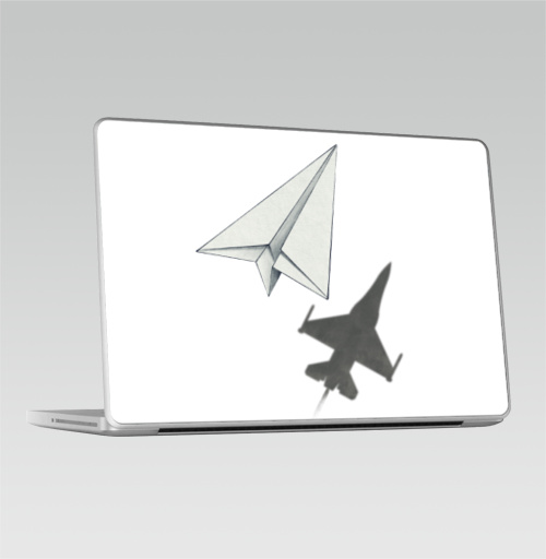 Наклейка на Ноутбук Macbook Pro 2008-2013 – Macbook Pro Тень самолета,  купить в Москве – интернет-магазин Allskins, военные, дизайнер, идея, техника, небо, бумага, концепт, скорость, мечта, полёт, бумажный, набросок, карандаш, иллюстрации, тень, самолет