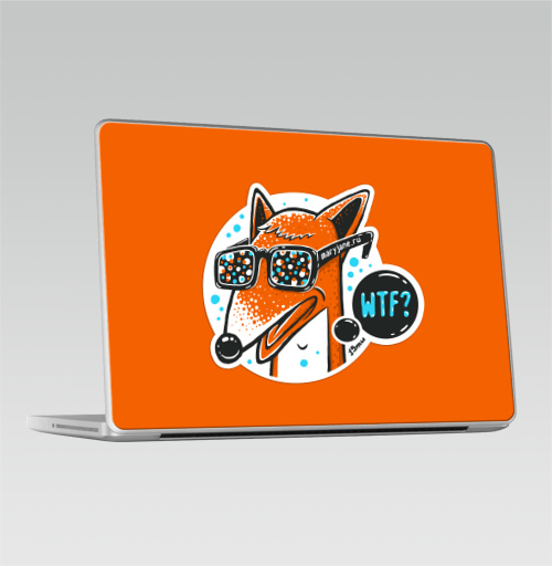 Наклейка на Ноутбук Macbook Pro 2008-2013 – Macbook Pro WTF?,  купить в Москве – интернет-магазин Allskins, милые животные, 300 Лучших работ, голубой, конфетти, очки, лиса, животные, оранжевый