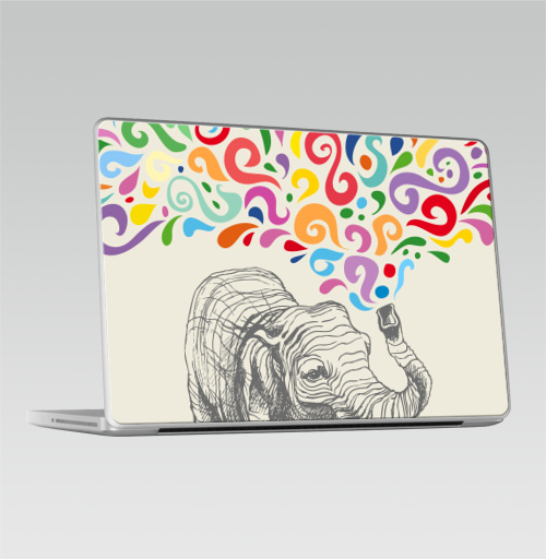 Наклейка на Ноутбук Macbook Pro 2008-2013 – Macbook Pro Слон,  купить в Москве – интернет-магазин Allskins, 300 Лучших работ, животные, графика, брызги, слоны, разноцветное, фонтан