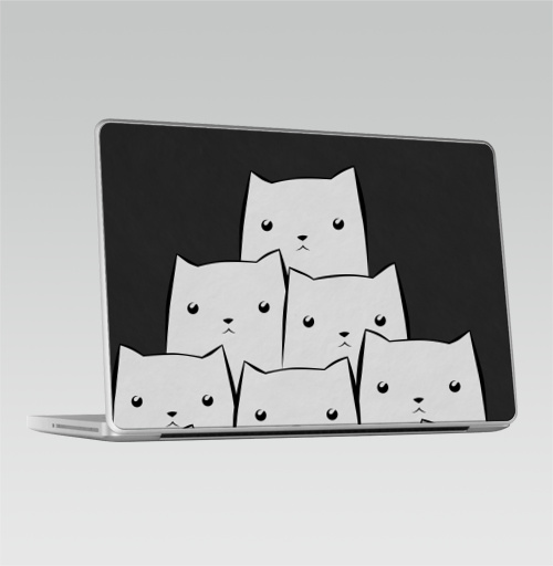 Наклейка на Ноутбук Macbook Pro 2008-2013 – Macbook Pro White Cats,  купить в Москве – интернет-магазин Allskins, уши, черный, кошка, белый, животные, черно-белое, 300 Лучших работ