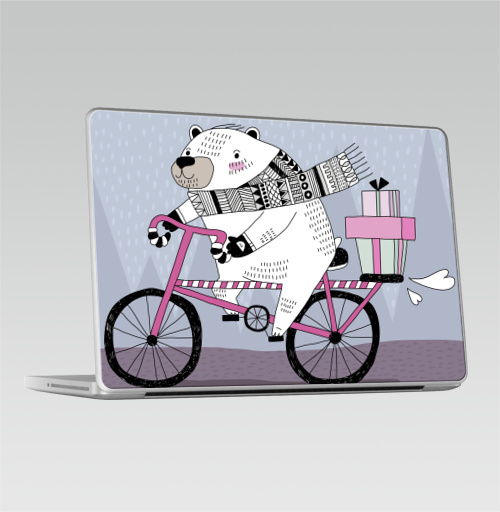 Наклейка на Ноутбук Macbook Pro 2008-2013 – Macbook Pro Мишка на велике,  купить в Москве – интернет-магазин Allskins, милые животные, персонажи, медведь, велосипед, животные