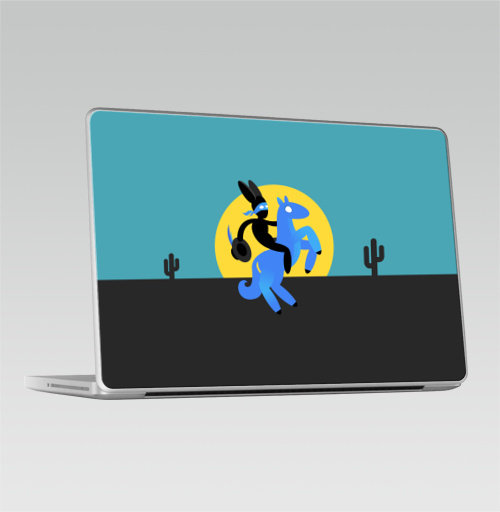 Наклейка на Ноутбук Macbook Pro 2008-2013 – Macbook Pro Синийконь,  купить в Москве – интернет-магазин Allskins, черный, зорро, синий, лошадь, заяц
