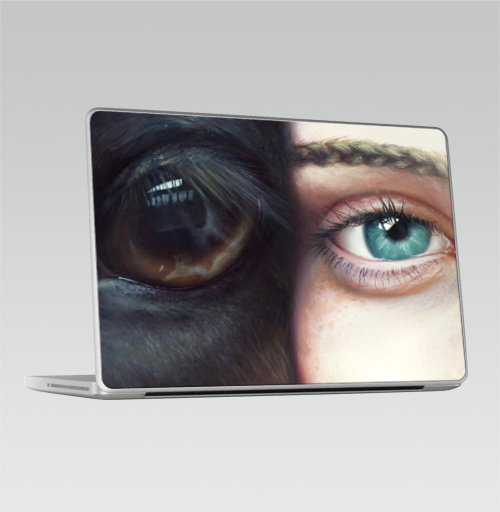 Наклейка на Ноутбук Macbook Pro 2008-2013 – Macbook Pro Хармони,  купить в Москве – интернет-магазин Allskins, лошадь, глаз, девушка, животные, портреты