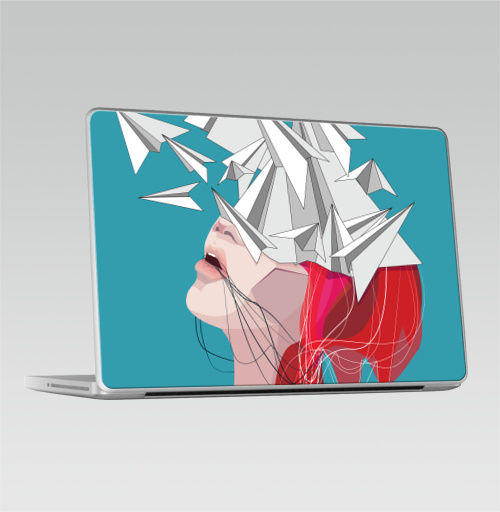 Наклейка на Ноутбук Macbook Pro 2008-2013 – Macbook Pro Полёт мысли,  купить в Москве – интернет-магазин Allskins, белый, девушка, самолет, мозг, сказки, голубой