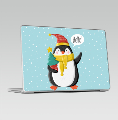 Наклейка на Ноутбук Macbook Pro 2008-2013 – Macbook Pro Пингвин с ёлкой,  купить в Москве – интернет-магазин Allskins, шапка, снег, новый год, пингвин, детские