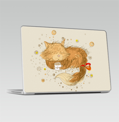 Наклейка на Ноутбук Macbook Pro 2008-2013 – Macbook Pro Мурр...,  купить в Москве – интернет-магазин Allskins, кошка, коффе, шоколад, зефирки, зеленый, рыжий, зима, животные