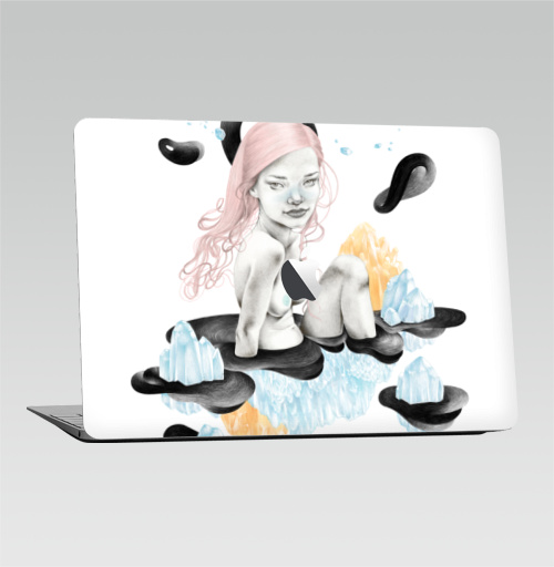 Наклейка на Ноутбук Macbook Air 2010-2017 – Macbook Air (с яблоком) Кристальная,  купить в Москве – интернет-магазин Allskins, горный, кристальный, красота, волосы, девушка, кристалл, грудь, розовые