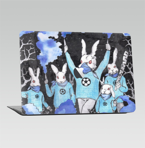 Наклейка на Ноутбук Macbook Air 2010-2017 – Macbook Air (с яблоком) Кролики около футбола,  купить в Москве – интернет-магазин Allskins, кролики, заяц, футбол, футбольные_фанаты, болельщики
