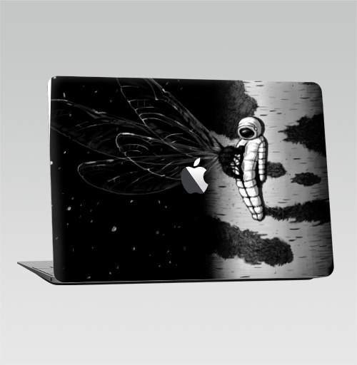 Наклейка на Ноутбук Macbook Air 2010-2017 – Macbook Air (с яблоком) Береза,  купить в Москве – интернет-магазин Allskins, сюрреализм, астронавт, космос, фантастика, черно-белое, берёзки, космонавтика
