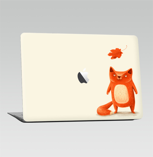 Наклейка на Ноутбук Macbook Air 2010-2017 – Macbook Air (с яблоком) Я — осень,  купить в Москве – интернет-магазин Allskins, крутые животные, осень, оранжевый, лиса, животные, детские, милые животные