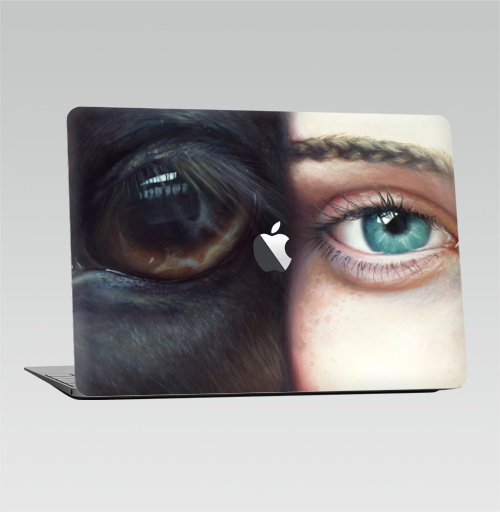 Наклейка на Ноутбук Macbook Air 2010-2017 – Macbook Air (с яблоком) Хармони,  купить в Москве – интернет-магазин Allskins, лошадь, глаз, девушка, животные, портреты