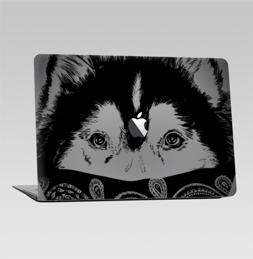 Наклейка на Ноутбук Macbook Air 2010-2017 – Macbook Air (с яблоком) Пёс,  купить в Москве – интернет-магазин Allskins, крутые животные, собаки, персонажи, мафия, графика, белый, черный, животные, милые животные