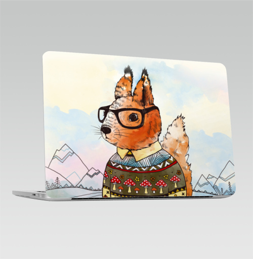 Наклейка на Ноутбук Macbook Pro 2013-2015 – Macbook Retina Pro Белка в свитере,  купить в Москве – интернет-магазин Allskins, милые животные, белка, хипстер, свитер, зверушки, животные, природа, оранжевый