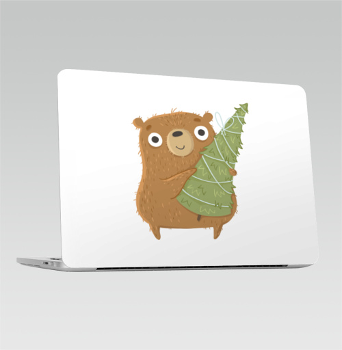 Наклейка на Ноутбук Macbook Pro 2013-2015 – Macbook Retina Pro Новогодний Мишка,  купить в Москве – интернет-магазин Allskins, медведь, новый год, персонажи, детские