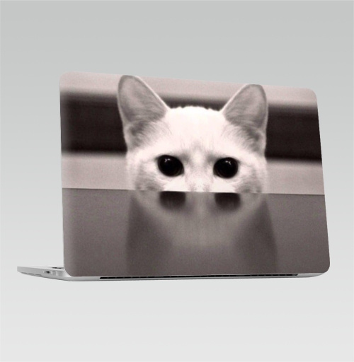 Наклейка на Ноутбук Macbook Pro 2013-2015 – Macbook Retina Pro Сквозь...,  купить в Москве – интернет-магазин Allskins, черно-белый, киса, кошка, глаз, фотография