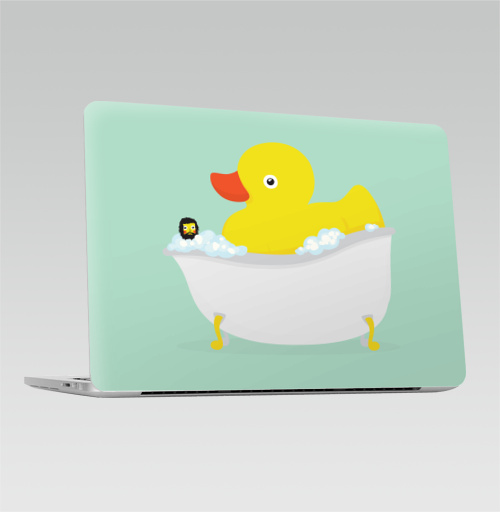 Наклейка на Ноутбук Macbook Pro 2013-2015 – Macbook Retina Pro В мире уток,  купить в Москве – интернет-магазин Allskins, гики, желтый, утка, пена, ванная