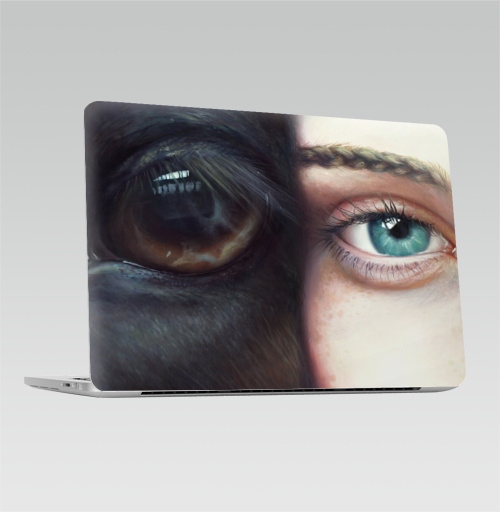 Наклейка на Ноутбук Macbook Pro 2013-2015 – Macbook Retina Pro Хармони,  купить в Москве – интернет-магазин Allskins, лошадь, глаз, девушка, животные, портреты
