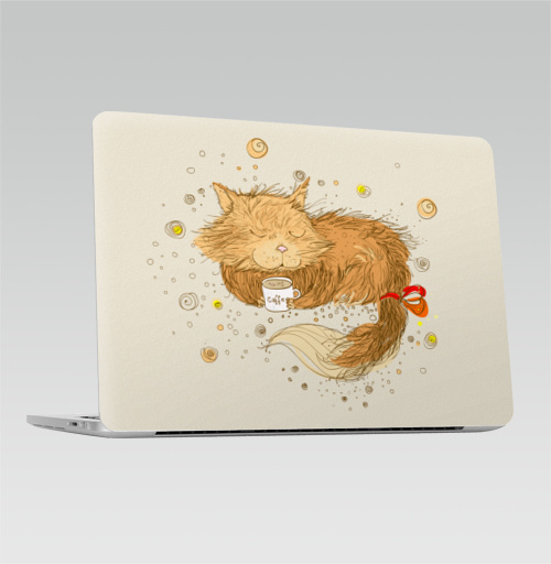 Наклейка на Ноутбук Macbook Pro 2013-2015 – Macbook Retina Pro Мурр...,  купить в Москве – интернет-магазин Allskins, кошка, коффе, шоколад, зефирки, зеленый, рыжий, зима, животные