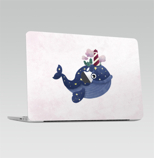 Наклейка на Ноутбук Macbook Pro 2013-2015 – Macbook Retina Pro (с яблоком) Кит хранитель маяка,  купить в Москве – интернет-магазин Allskins, милые животные, небо, нежно, космос, звезда, морская, маяк, киты
