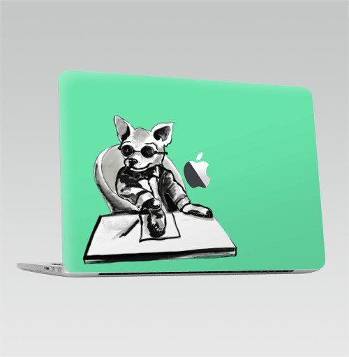 Наклейка на Ноутбук Macbook Pro 2013-2015 – Macbook Retina Pro (с яблоком) Маленький босс,  купить в Москве – интернет-магазин Allskins, cool, dog, персонажи, черно-белое, собаки, шеф, директор