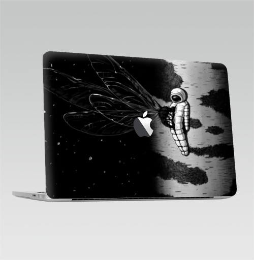 Наклейка на Ноутбук Macbook Pro 2013-2015 – Macbook Retina Pro (с яблоком) Береза,  купить в Москве – интернет-магазин Allskins, сюрреализм, астронавт, космос, фантастика, черно-белое, берёзки, космонавтика