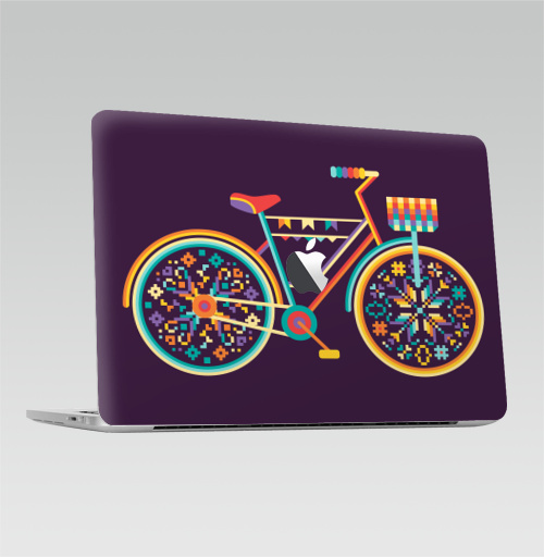 Наклейка на Ноутбук Macbook Pro 2013-2015 – Macbook Retina Pro (с яблоком) Hippie Bike,  купить в Москве – интернет-магазин Allskins, велосипед, хиппи, женские