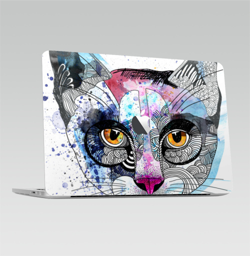 Наклейка на Ноутбук Macbook Pro 2013-2015 – Macbook Retina Pro (с яблоком) Кошка графика,  купить в Москве – интернет-магазин Allskins, милые животные, акварель, персонажи, графика, животные, кошка