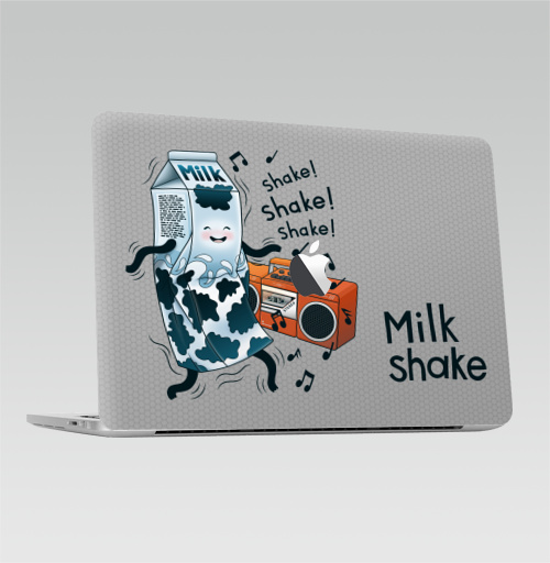 Наклейка на Ноутбук Macbook 2016-2018 – Macbook 12  Retina (с яблоком) MilkShake!,  купить в Москве – интернет-магазин Allskins, музыка, еда, ноты, танцы, коктейль, молочный