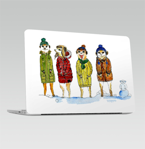 Наклейка на Ноутбук Macbook Pro 2016-2018 – Macbook Pro Touch Bar Сурикаты с помпонами,  купить в Москве – интернет-магазин Allskins, акварель, животные, прикол, графика, детские, персонажи, сурикаты, зима, новый год