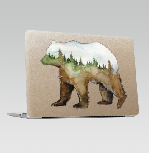 Наклейка на Ноутбук Macbook Pro 2016-2018 – Macbook Pro Touch Bar Лесной медведь,  купить в Москве – интернет-магазин Allskins, крутые животные, лес, медведь, природа, акварель