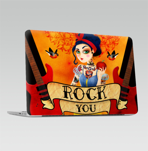 Наклейка на Ноутбук Macbook Pro 2016-2018 – Macbook Pro Touch Bar Рок принцесса,  купить в Москве – интернет-магазин Allskins, белоснежка, олдсул, татуировки, rock, гитары, принцесса
