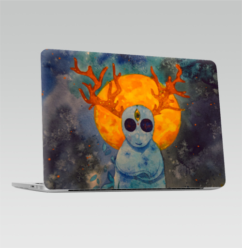 Наклейка на Ноутбук Macbook Pro 2016-2018 – Macbook Pro Touch Bar Дух,  купить в Москве – интернет-магазин Allskins, дух, привидение, олень, призрак, луна, желтое, голубой, космос, звезда
