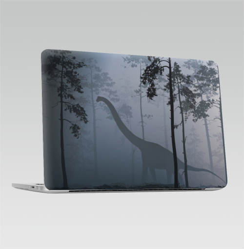 Наклейка на Ноутбук Macbook Pro 2016-2018 – Macbook Pro Touch Bar Прогулка с динозавром,  купить в Москве – интернет-магазин Allskins, прогулка, ТИШИНА, животные, туман, лес, динозавры
