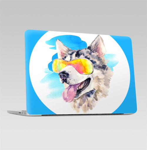 Наклейка на Ноутбук Macbook Pro 2016-2018 – Macbook Pro Touch Bar Хаски сноубордист,  купить в Москве – интернет-магазин Allskins, крутые животные, мило, животные, персонажи, собаки, хаски, акварель, детские, соба, милые животные