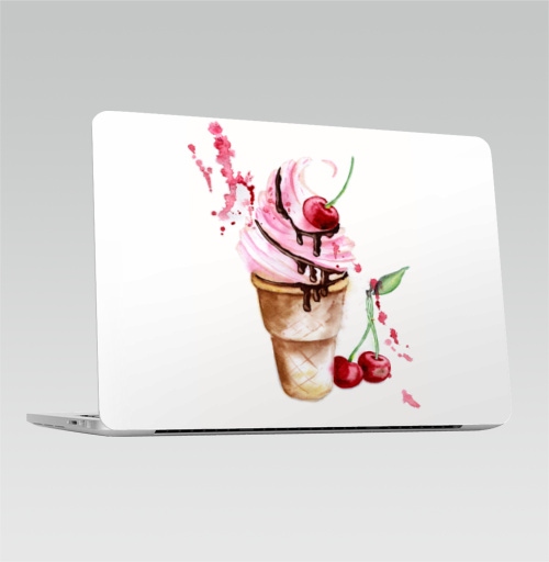 Наклейка на Ноутбук Macbook Pro 2016-2018 – Macbook Pro Touch Bar Мороженое с вишенкой,  купить в Москве – интернет-магазин Allskins, акварель, мороженое, вишня, шоколад, сладости, яркий, нежно