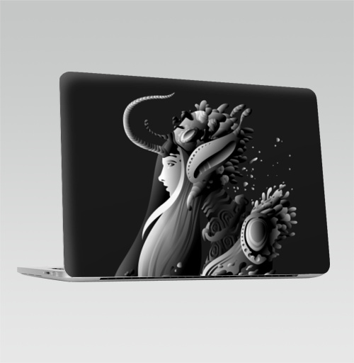 Наклейка на Ноутбук Macbook Pro 2016-2018 – Macbook Pro Touch Bar Шиван,  купить в Москве – интернет-магазин Allskins, черно-белое, черный, черныйшлем, девушка, ночь, ночная, ночной, капли