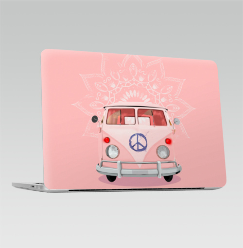 Наклейка на Ноутбук Macbook Pro 2016-2018 – Macbook Pro Touch Bar Розовый Хиппи Автобус,  купить в Москве – интернет-магазин Allskins, автомобиль, автобус, хиппи, винтаж, ретро, Фольксваген, фольцваген, розовый, бохо