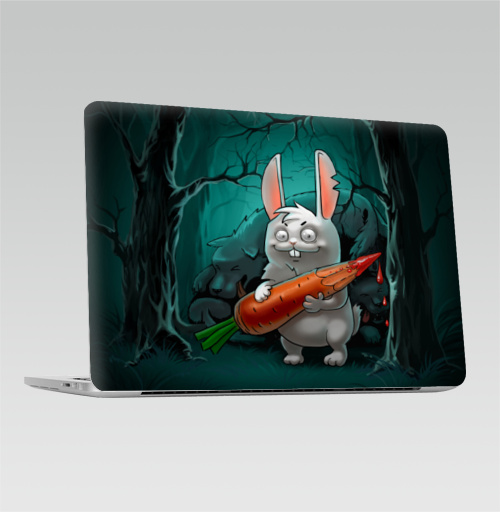 Наклейка на Ноутбук Macbook Pro 2016-2018 – Macbook Pro Touch Bar Кролик с морковкой,  купить в Москве – интернет-магазин Allskins, морковка, кролики, волк, лес, ночь, страшно, кровь