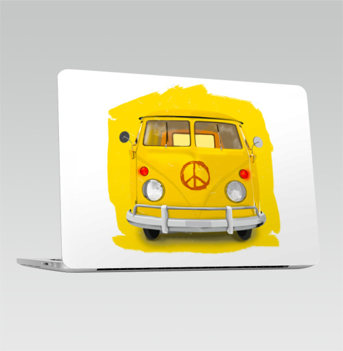 Наклейка на Ноутбук Macbook Pro 2016-2018 – Macbook Pro Touch Bar Солнечный автобус,  купить в Москве – интернет-магазин Allskins, желтый, автобус, автомобиль, транспорт, хиппи, гранж, ретро