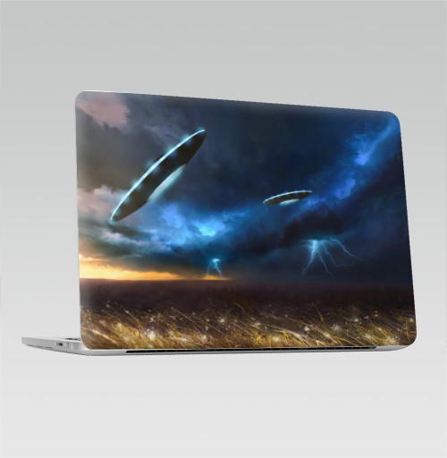 Наклейка на Ноутбук Macbook Pro 2016-2018 – Macbook Pro Touch Bar UFO art,  купить в Москве – интернет-магазин Allskins, пейзаж, небо, буря, космос, полёт, солнце, графика, фантастика, молнии