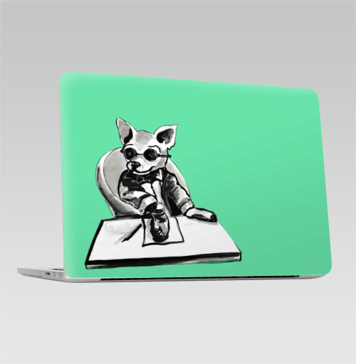 Наклейка на Ноутбук Macbook Pro 2016-2018 – Macbook Pro Touch Bar Маленький босс,  купить в Москве – интернет-магазин Allskins, cool, dog, персонажи, черно-белое, собаки, шеф, директор