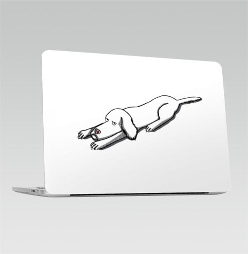 Наклейка на Ноутбук Macbook Pro 2016-2018 – Macbook Pro Touch Bar Укоризненная собака,  купить в Москве – интернет-магазин Allskins, милые животные, черно-белое, глаз, персонажи, животные, графика, прикол, контур, собаки