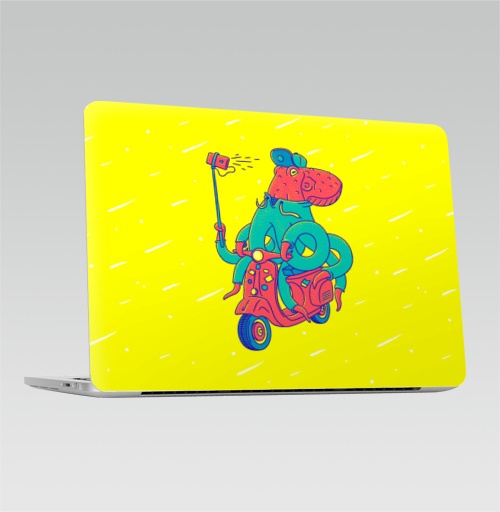 Наклейка на Ноутбук Macbook Pro 2016-2018 – Macbook Pro Touch Bar Скоростное селфи,  купить в Москве – интернет-магазин Allskins, селфи, осьминог, животные, персонажи, мотоцикл, смешной, веселый, яркий, иллюстация