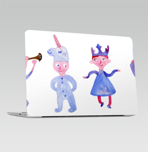 Наклейка на Ноутбук Macbook Pro 2016-2018 – Macbook Pro Touch Bar Детский праздник,  купить в Москве – интернет-магазин Allskins, акварель, детские, пикник, карнавал, танцы, музыка, единорог, заяц, принцесса, принц