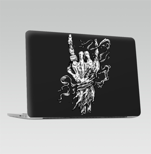 Наклейка на Ноутбук Macbook Pro 2016-2018 – Macbook Pro Touch Bar Роцк Рок Хард,  купить в Москве – интернет-магазин Allskins, стритарт, татуировки, рокнролл, скелет, череп, руки, черно-белое, графика