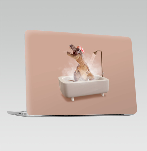 Наклейка на Ноутбук Macbook Pro 2016-2018 – Macbook Pro Touch Bar Горячий звук,  купить в Москве – интернет-магазин Allskins, сюрреализм, динозавры, рекс, тирекс, душ, вода