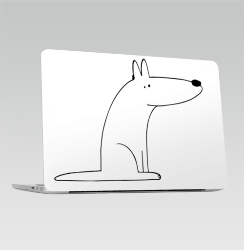 Наклейка на Ноутбук Macbook Pro 2016-2018 – Macbook Pro Touch Bar Собака сидит,  купить в Москве – интернет-магазин Allskins, собакаулыбака, собаки, волк, линейное, графика, белаясобака, животное, Смотрящий, природа, лаконичное, персонажи, детские, мужские, ветеринар