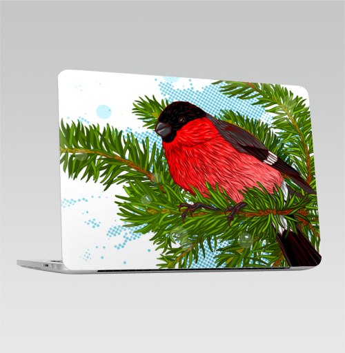 Наклейка на Ноутбук Macbook Pro 2016-2018 – Macbook Pro Touch Bar Снегирь,  купить в Москве – интернет-магазин Allskins, новый год, зима, птицы, снег, снегирь