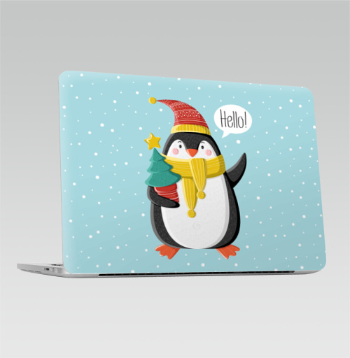 Наклейка на Ноутбук Macbook Pro 2016-2018 – Macbook Pro Touch Bar Пингвин с ёлкой,  купить в Москве – интернет-магазин Allskins, шапка, снег, новый год, пингвин, детские